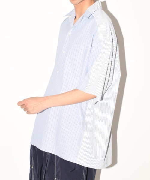 SUPERTHANKS(スーパーサンクス)の「配色ストライプ オーバーサイズ半袖シャツ Mixture S/S shirt(ユニセックス)(シャツ/ブラウス・メンズ・ブルー/ブラック/ホワイト・S/M/L)」の15枚目の写真