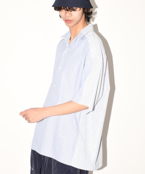 SUPERTHANKS(スーパーサンクス)の「配色ストライプ オーバーサイズ半袖シャツ Mixture S/S shirt(ユニセックス)(シャツ/ブラウス・メンズ・ブルー/ブラック/ホワイト・S/M/L)」の19枚目の写真