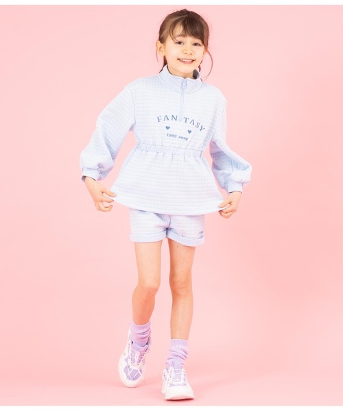ANAP kids(アナップキッズ)の「ぽこぽこハーフジップ+ショートパンツセット(スウェット・キッズ・サックスブルー/ラベンダー・110cm/120cm/130cm)」の7枚目の写真