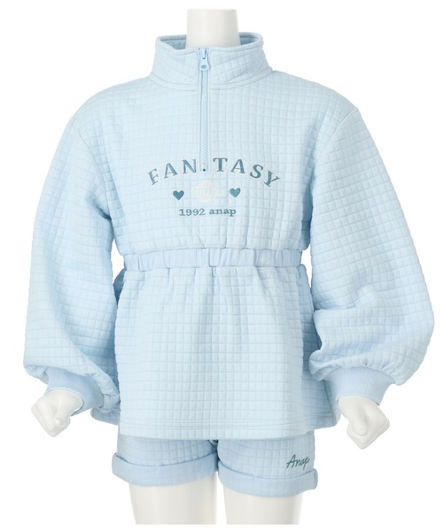 ANAP kids(アナップキッズ)の「ぽこぽこハーフジップ+ショートパンツセット(スウェット・キッズ・サックスブルー/ラベンダー・110cm/120cm/130cm)」の8枚目の写真