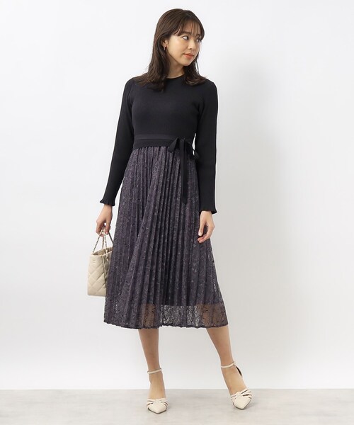 index(インデックス)の「◆≪S-LLsize≫ リブニット×レースプリーツワンピース【抗ピル/洗濯機洗い可】(ワンピース・レディース・ベージュ系その他7/ブラック系4/ホワイト系7・40/38/36/42)」の6枚目の写真