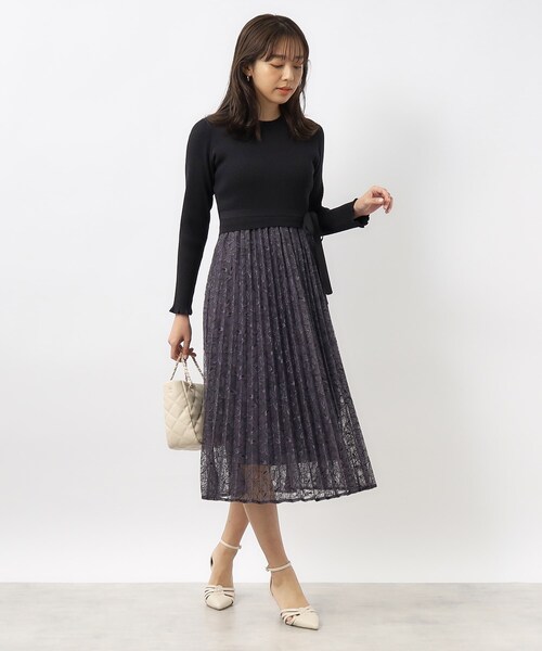 index(インデックス)の「◆≪S-LLsize≫ リブニット×レースプリーツワンピース【抗ピル/洗濯機洗い可】(ワンピース・レディース・ベージュ系その他7/ブラック系4/ホワイト系7・40/38/36/42)」の7枚目の写真