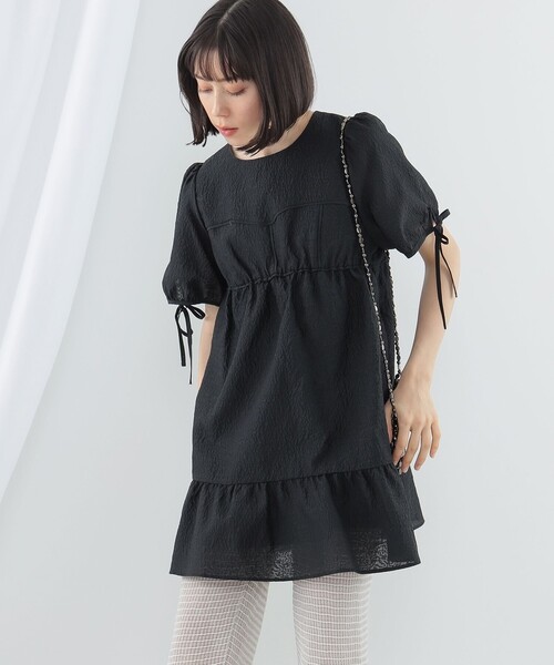 Ray BEAMS（レイビームス）の「Ray BEAMS / パフスリーブ ティアード ミニ ワンピース（ワンピース・レディース・ブラック/ミント・1/0）」の5枚目の写真
