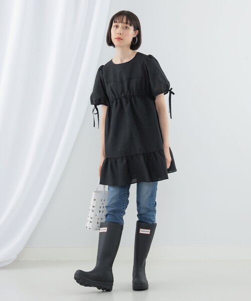 Ray BEAMS（レイビームス）の「Ray BEAMS / パフスリーブ ティアード ミニ ワンピース（ワンピース・レディース・ブラック/ミント・1/0）」の10枚目の写真