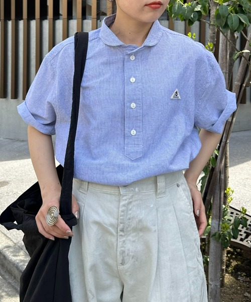 GEVACO（ゲバコ）の「【UNISEX】【GEVACO / ゲバコ】綿麻ショールカラー半袖プルオーバーシャツ（シャツ/ブラウス・メンズ・ブルー/イエロー/ベージュ・MEDIUM/LARGE）」の3枚目の写真