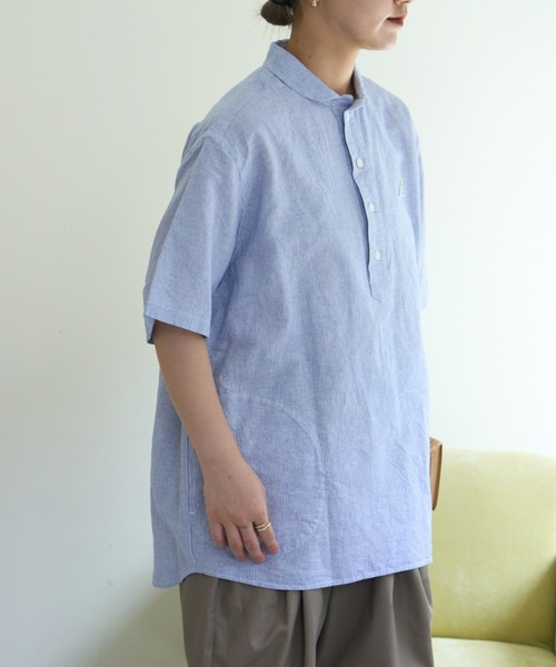 GEVACO（ゲバコ）の「【UNISEX】【GEVACO / ゲバコ】綿麻ショールカラー半袖プルオーバーシャツ（シャツ/ブラウス・メンズ・ブルー/イエロー/ベージュ・MEDIUM/LARGE）」の17枚目の写真