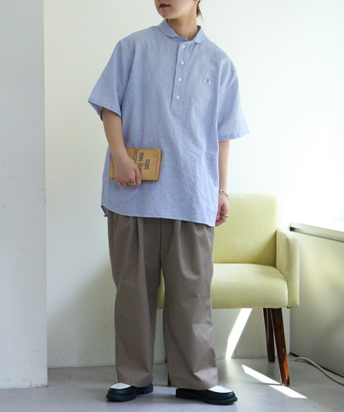 GEVACO（ゲバコ）の「【UNISEX】【GEVACO / ゲバコ】綿麻ショールカラー半袖プルオーバーシャツ（シャツ/ブラウス・メンズ・ブルー/イエロー/ベージュ・MEDIUM/LARGE）」の18枚目の写真