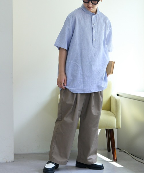 GEVACO（ゲバコ）の「【UNISEX】【GEVACO / ゲバコ】綿麻ショールカラー半袖プルオーバーシャツ（シャツ/ブラウス・メンズ・ブルー/イエロー/ベージュ・MEDIUM/LARGE）」の21枚目の写真
