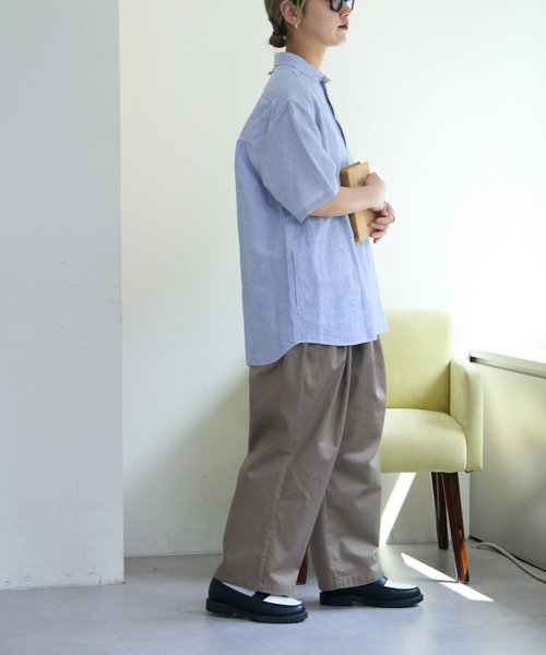 GEVACO（ゲバコ）の「【UNISEX】【GEVACO / ゲバコ】綿麻ショールカラー半袖プルオーバーシャツ（シャツ/ブラウス・メンズ・ブルー/イエロー/ベージュ・MEDIUM/LARGE）」の22枚目の写真
