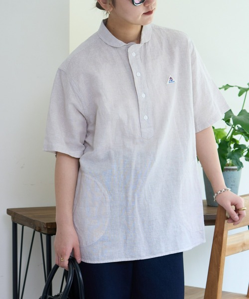 GEVACO（ゲバコ）の「【UNISEX】【GEVACO / ゲバコ】綿麻ショールカラー半袖プルオーバーシャツ（シャツ/ブラウス・メンズ・ブルー/イエロー/ベージュ・MEDIUM/LARGE）」の5枚目の写真