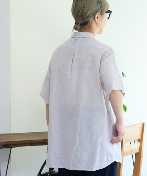 GEVACO（ゲバコ）の「【UNISEX】【GEVACO / ゲバコ】綿麻ショールカラー半袖プルオーバーシャツ（シャツ/ブラウス・メンズ・ブルー/イエロー/ベージュ・MEDIUM/LARGE）」の7枚目の写真