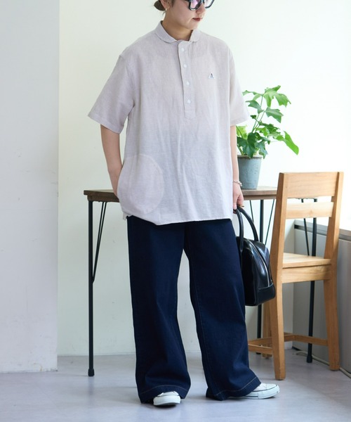 GEVACO（ゲバコ）の「【UNISEX】【GEVACO / ゲバコ】綿麻ショールカラー半袖プルオーバーシャツ（シャツ/ブラウス・メンズ・ブルー/イエロー/ベージュ・MEDIUM/LARGE）」の9枚目の写真