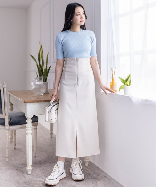 clear（クリア）の「【低身長サイズ有】ウエストリブストレッチＩラインスカート[オフィスカジュアル 骨格ストレート]≪2024AW新作≫（スカート・レディース・アイボリー/ブラック/グリーン系その他・F/XS）」の10枚目の写真