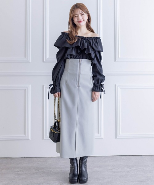 clear（クリア）の「【低身長サイズ有】ウエストリブストレッチＩラインスカート[オフィスカジュアル 骨格ストレート]≪2024AW新作≫（スカート・レディース・アイボリー/ブラック/グリーン系その他・F/XS）」の11枚目の写真