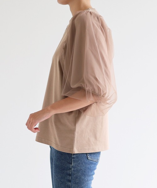 andme(アンドミー)の「チュールドッキングボリューム袖トップス(Tシャツ/カットソー・レディース・ブラック/ブラウン系その他/オフホワイト・M/L)」の5枚目の写真