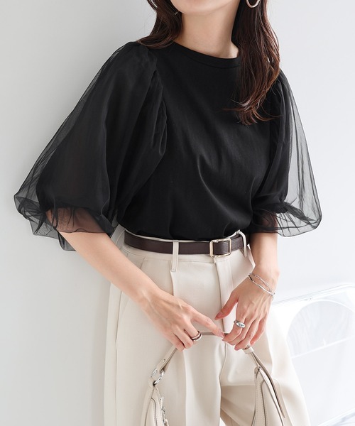 andme(アンドミー)の「チュールドッキングボリューム袖トップス(Tシャツ/カットソー・レディース・ブラック/ブラウン系その他/オフホワイト・M/L)」の17枚目の写真