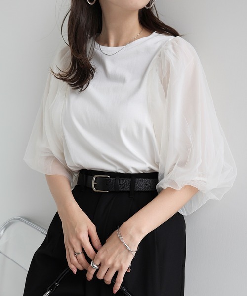 美品【アンスリード】ボリューム ウェーブ ライン ドッキング 半袖Tシャツ 黒 UN3D.（アンスリード）の「ウェーブラインTシャツ（Tシャツ
