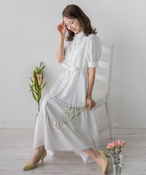 QUEENS COURT（クイーンズコート）の「レースドッキングシャツワンピ
