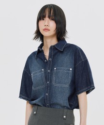 ROMANTIC CROWN | A'GEM/9 × .kom 『ROMANTIC CROWN/ロマンティック クラウン』 WASHED DENIM HALF SHIRT/デニムハーフシャツ(シャツ/ブラウス)