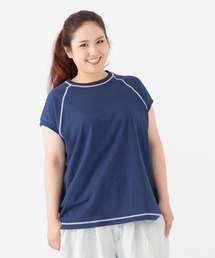 配色ステッチ ワイドフレンチスリーブTシャツ
