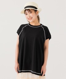 配色ステッチ ワイドフレンチスリーブTシャツ
