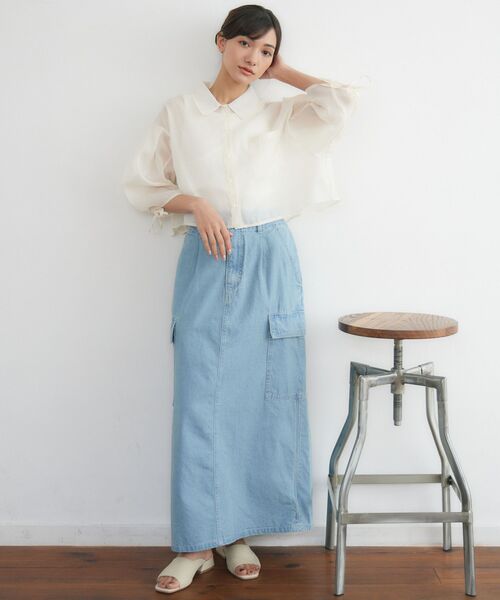 RETRO GIRL（レトロガール）の「Bギャザー袖シャーリングSH（シャツ/ブラウス・レディース・ピンク/ブルー/オフホワイト・FREE）」の4枚目の写真