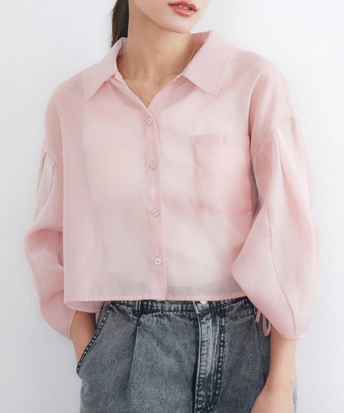 RETRO GIRL（レトロガール）の「Bギャザー袖シャーリングSH（シャツ/ブラウス・レディース・ピンク/ブルー/オフホワイト・FREE）」の3枚目の写真