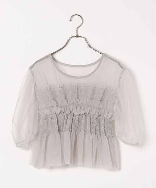 Heather(ヘザー)の「チュールシャーリングショートスリーブプルオーバー 125519(Tシャツ/カットソー・レディース・ブラック/グレー/オフホワイト・FREE)」の4枚目の写真