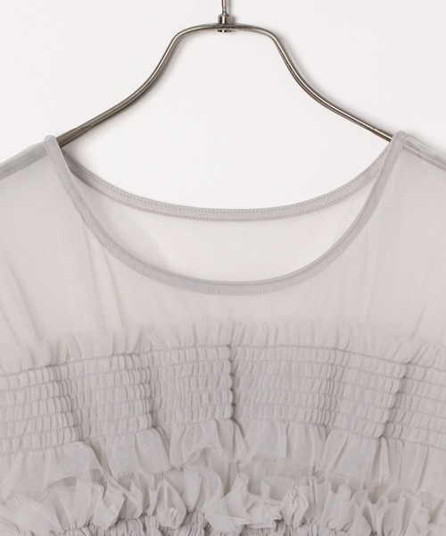 Heather(ヘザー)の「チュールシャーリングショートスリーブプルオーバー 125519(Tシャツ/カットソー・レディース・ブラック/グレー/オフホワイト・FREE)」の5枚目の写真