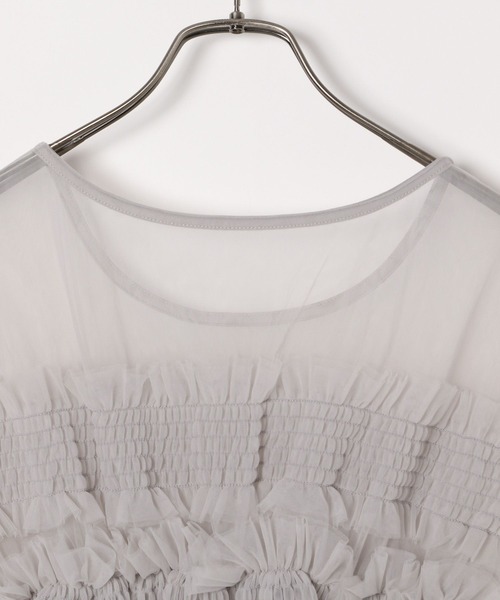 Heather(ヘザー)の「チュールシャーリングショートスリーブプルオーバー 125519(Tシャツ/カットソー・レディース・ブラック/グレー/オフホワイト・FREE)」の9枚目の写真