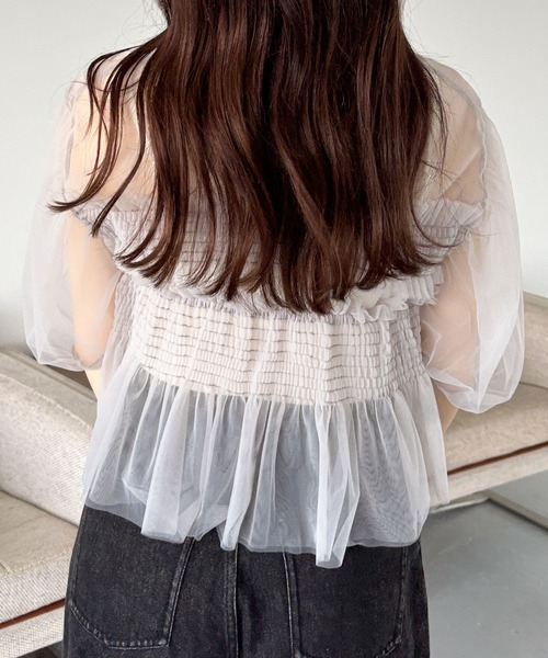 Heather(ヘザー)の「チュールシャーリングショートスリーブプルオーバー 125519(Tシャツ/カットソー・レディース・ブラック/グレー/オフホワイト・FREE)」の18枚目の写真