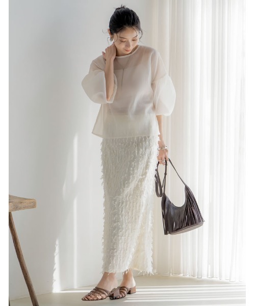 Re:EDIT（リエディ）の「[2024 SUMMER COLLECTION][低身長サイズ有]フリンジジャージタイトスカート（スカート・レディース・アイボリー/オリーブ/ブラック・SHORT/MEDIUM/LARGE）」の10枚目の写真