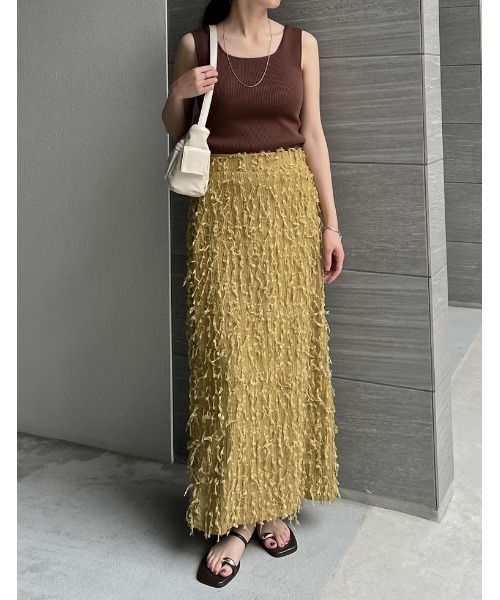 Re:EDIT（リエディ）の「[2024 SUMMER COLLECTION][低身長サイズ有]フリンジジャージタイトスカート（スカート・レディース・アイボリー/オリーブ/ブラック・SHORT/MEDIUM/LARGE）」の6枚目の写真