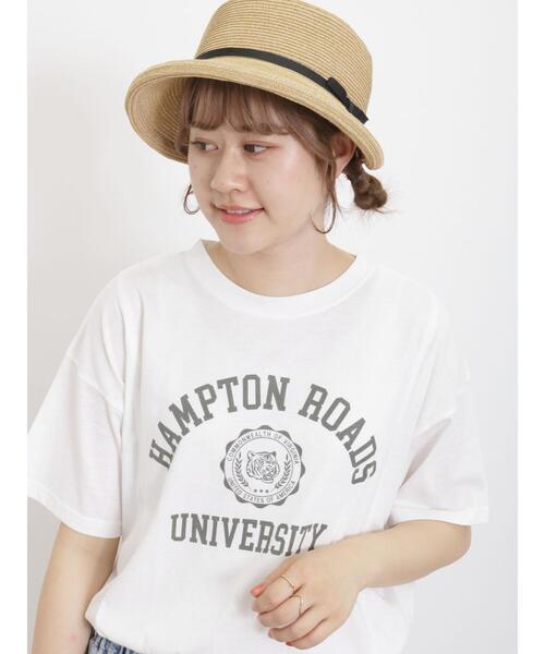 Samansa Mos2（サマンサ モスモス）の「【汗染み防止】カレッジプリントTシャツ（Tシャツ/カットソー・レディース・オフホワイト/ブルー/ネイビー/グリーン・F）」の2枚目の写真