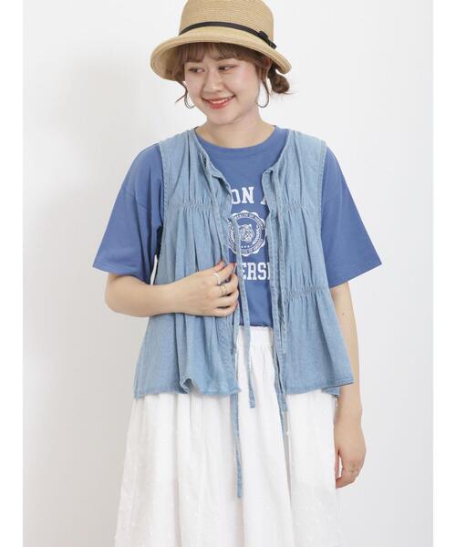 Samansa Mos2（サマンサ モスモス）の「【汗染み防止】カレッジプリントTシャツ（Tシャツ/カットソー・レディース・オフホワイト/ブルー/ネイビー/グリーン・F）」の4枚目の写真