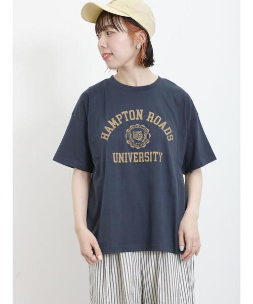 Samansa Mos2（サマンサ モスモス）の「【汗染み防止】カレッジプリントTシャツ（Tシャツ/カットソー・レディース・オフホワイト/ブルー/ネイビー/グリーン・F）」の6枚目の写真