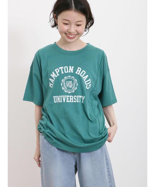 Samansa Mos2（サマンサ モスモス）の「【汗染み防止】カレッジプリントTシャツ（Tシャツ/カットソー・レディース・オフホワイト/ブルー/ネイビー/グリーン・F）」の9枚目の写真