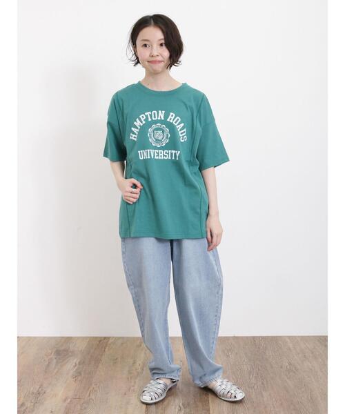 Samansa Mos2（サマンサ モスモス）の「【汗染み防止】カレッジプリントTシャツ（Tシャツ/カットソー・レディース・オフホワイト/ブルー/ネイビー/グリーン・F）」の14枚目の写真