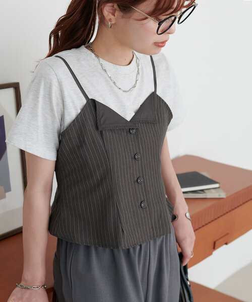 DISCOAT（ディスコート）の「ピンストライプキャミ（キャミソール