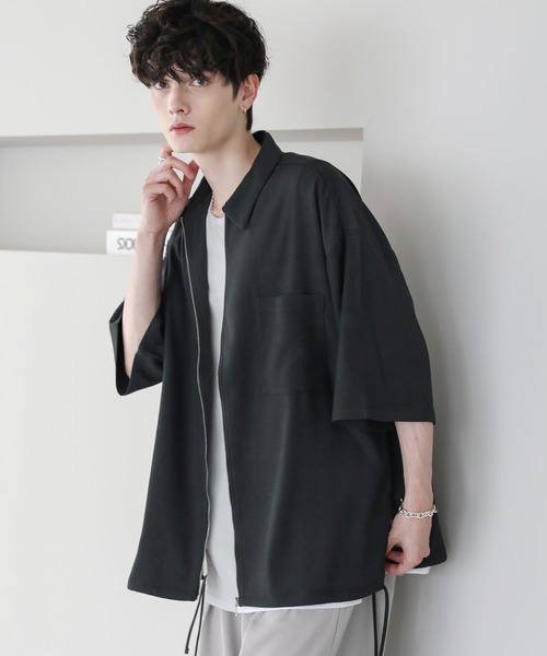 ETELIO（エテリオ）の「サイドレースドレスツイルZIPシャツ（シャツ/ブラウス・メンズ・ブラック/ライトグレー/チャコール/ワイン・S/M/L）」の3枚目の写真