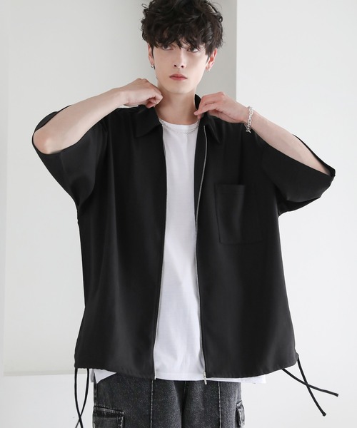 ETELIO（エテリオ）の「サイドレースドレスツイルZIPシャツ（シャツ/ブラウス・メンズ・ブラック/ライトグレー/チャコール/ワイン・S/M/L）」の2枚目の写真