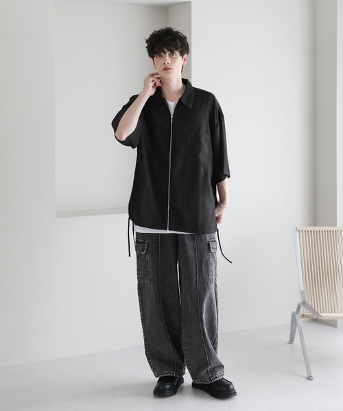 ETELIO（エテリオ）の「サイドレースドレスツイルZIPシャツ（シャツ/ブラウス・メンズ・ブラック/ライトグレー/チャコール/ワイン・S/M/L）」の6枚目の写真