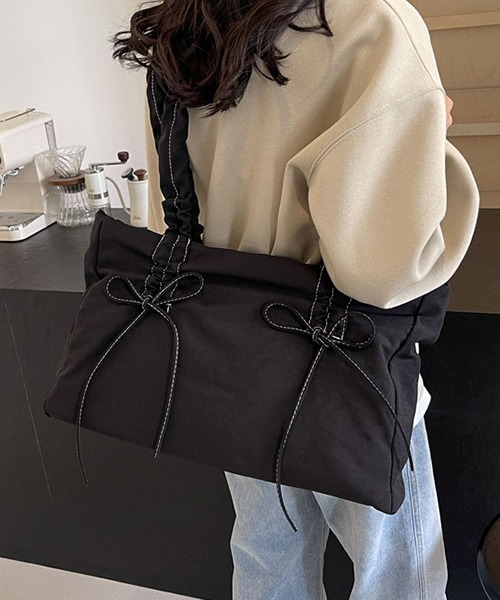 c.u.l(シーユーエル)の「ギャザーハンドル リボントートバッグ cula935(ショルダーバッグ・レディース・ブラック/ブルー/グレー/ピンク/ホワイト/ベージュ/イエロー・FREE)」の8枚目の写真