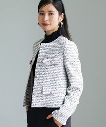 WHITE JOOLA(ホワイトジョーラ)の洗える&防シワ!【WEB限定!WHITEJOOLA】金ボタンツイードノーカラージャケット(スーツジャケット)