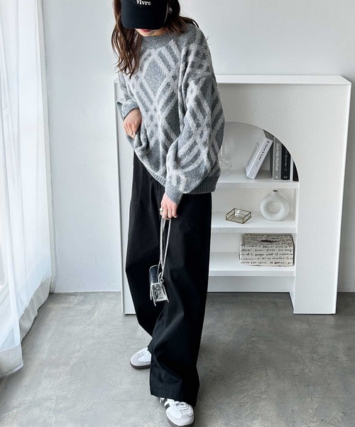 GeeRA（ジーラ）の「モヘヤライクチェックジャガードニット（ニット/セーター・レディース・グレー/ブルー/ベージュ・MEDIUM/LARGE/X-LARGE）」の10枚目の写真