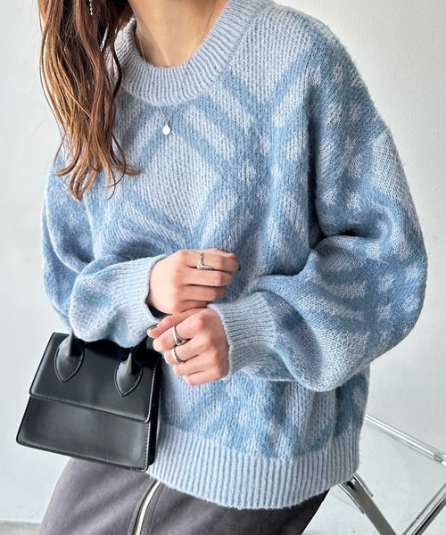 GeeRA（ジーラ）の「モヘヤライクチェックジャガードニット（ニット/セーター・レディース・グレー/ブルー/ベージュ・MEDIUM/LARGE/X-LARGE）」の14枚目の写真