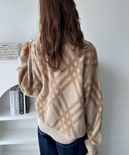 見せる用 モヘアライクチェック柄ニットプルオーバー[品番：GERW0010806]｜GeeRA