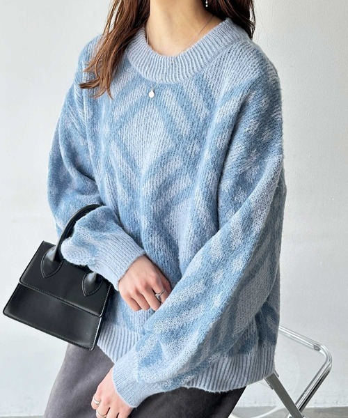 見せる用 モヘアライクチェック柄ニットプルオーバー[品番：GERW0010806]｜GeeRA