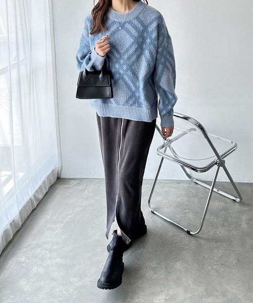 GeeRA（ジーラ）の「モヘヤライクチェックジャガードニット（ニット/セーター・レディース・グレー/ブルー/ベージュ・MEDIUM/LARGE/X-LARGE）」の19枚目の写真