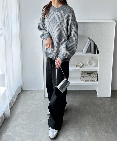 なおける11/29 セール】モヘヤライクチェックジャガードニット（ニット/セーター